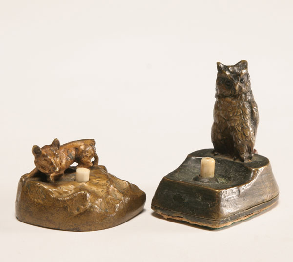 Appraisal: Austrian bronze figural call buttons one bell depicts an owl