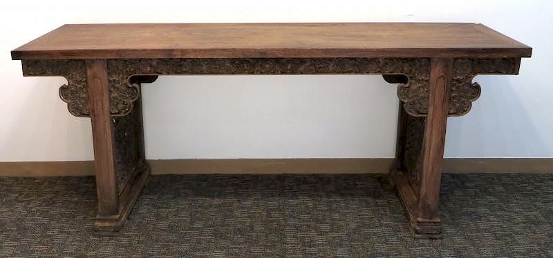 Appraisal: Huanghuali Table Huanghuali Table Description With legs enclosed on ends