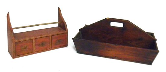 Appraisal: Two wooden tools and accessories large two-well work tray canted