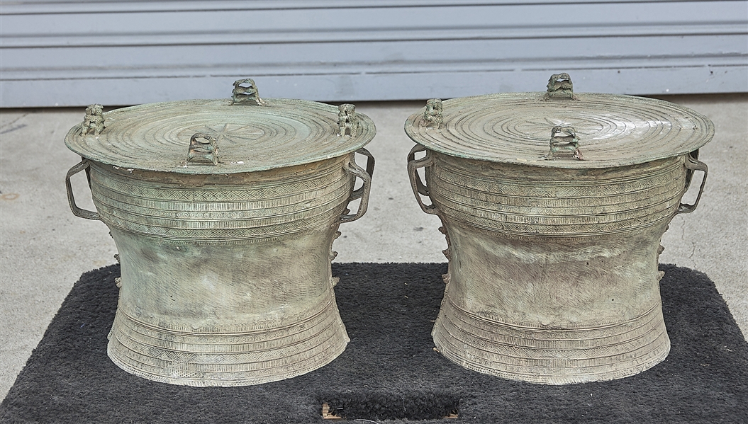 Appraisal: Two Chinese bronze ceremonial drums x each approx Condition wear