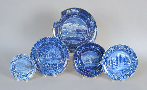 Appraisal: Historical blue Staffordshire plates depicting the Erie Canal Commodore MacDonough's