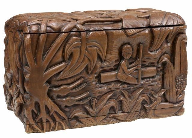 Appraisal: African carved hardwood storage trunk chest signed Nana Kanto B