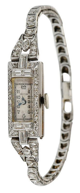 Appraisal: Croton Platinum Diamond Watch baguette and single cut diamonds estimated