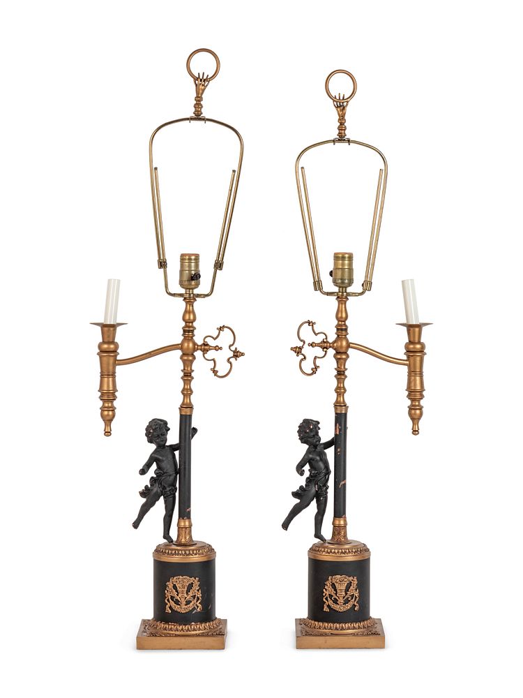 Appraisal: A Pair of Continental Gilt and Patinated Cast Metal Single-Light