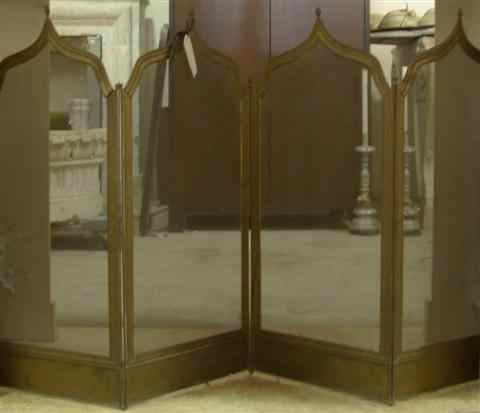 Appraisal: FRENCH BRASS GOTHIC STYLE FOUR PANEL FOLDING FIREPLACE SCREEN h