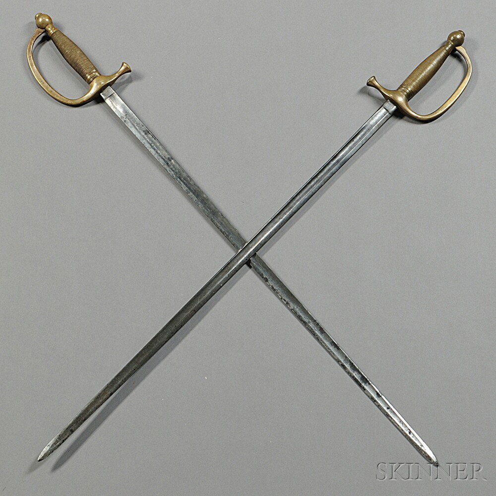 Appraisal: Two Model Musician's Swords c - cast-brass hilts with steel