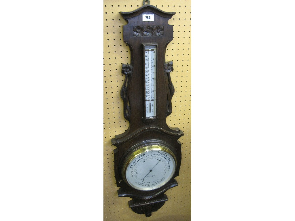 Appraisal: Art Nouveau carved oak cased barometer