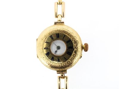 Appraisal: An ct gold half hunting cased converted wristwatch On a