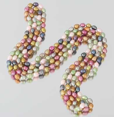 Appraisal: A Multi Color Pearl Rope Necklace A continuous strand of