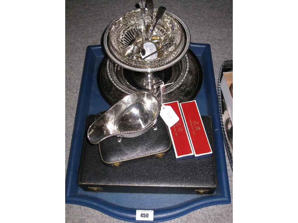 Appraisal: Tray lot of EP - sauceboat tazza cutlery etc