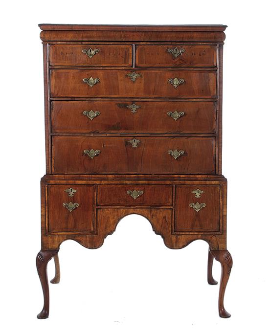 Appraisal: Georgian walnut chest on stand last quarter th century molded