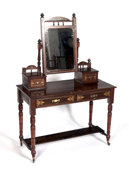 Appraisal: An Edwardian stained dressing table the rectangular swing mirror with