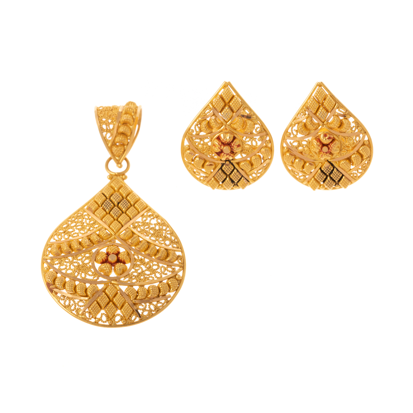 Appraisal: A MATCHING PENDANT EARRINGS DEMI-PARURE IN K K yellow gold