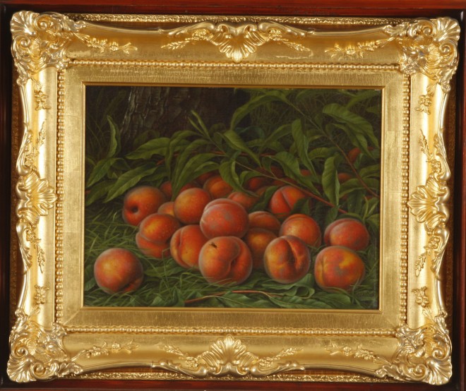 Appraisal: Levi Wells Prentice Peaches with fly x oil on canvas