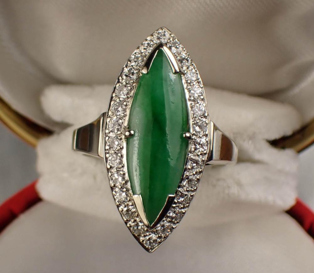 Appraisal: JADE DIAMOND AND FOURTEEN KARAT WHITE GOLD RING with round