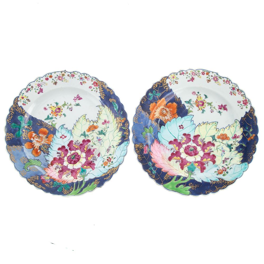 Appraisal: A Pair Chinese Export Tobacco Leaf Plates Circa scalloped edge