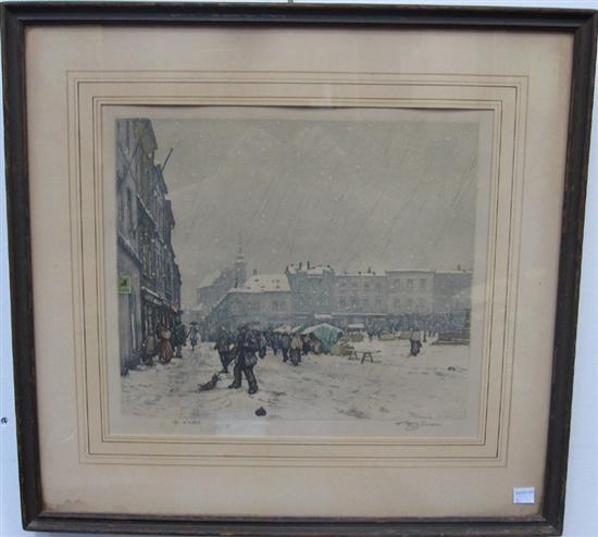 Appraisal: T F SIMON Colored etching Snowy Square x sight