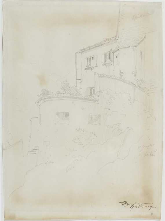 Appraisal: SPITZWEG CARL Munich Study of houses Pencil drawing Inscribed with