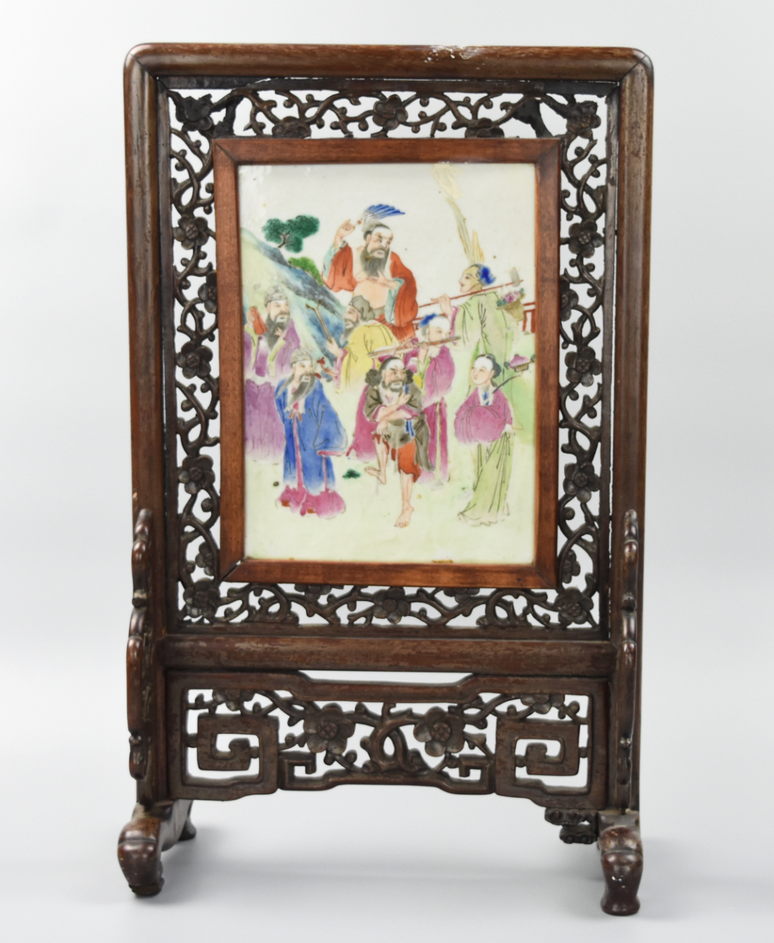 Appraisal: CHINESE FAMILLE ROSE SCREEN W IMMORTALS TH C th C