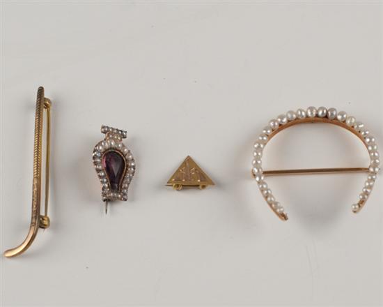 Appraisal: Four Ladies Pins Brooches a K marked yellow gold field