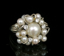 Appraisal: Ladies' White Gold Pearl Diamond Cluster Ring Ladies' k white