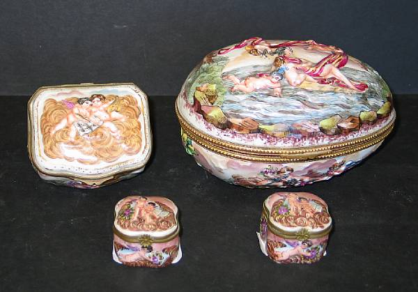 Appraisal: Four Capodimonte style porcelain boxes first half th century The