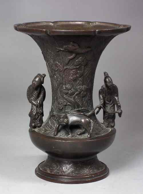 Appraisal: A th Century Chinese brown patinated bronze Zun shaped vase