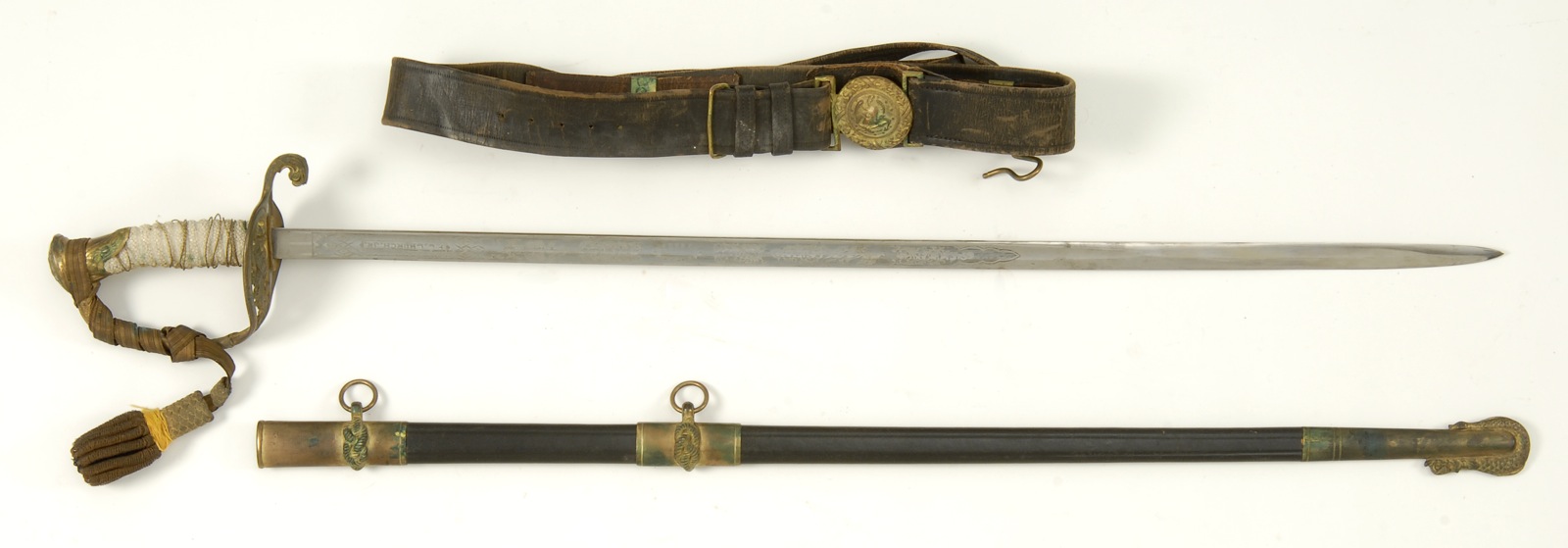 Appraisal: CIVIL WAR U S NAVY MODEL SWORD HANGER BELT AND