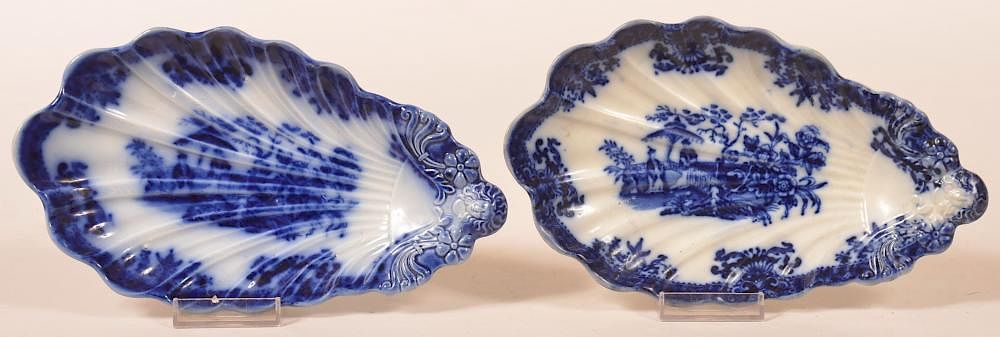 Appraisal: Flow Blue China Amoy Pattern Relish Dishes Two Flow Blue