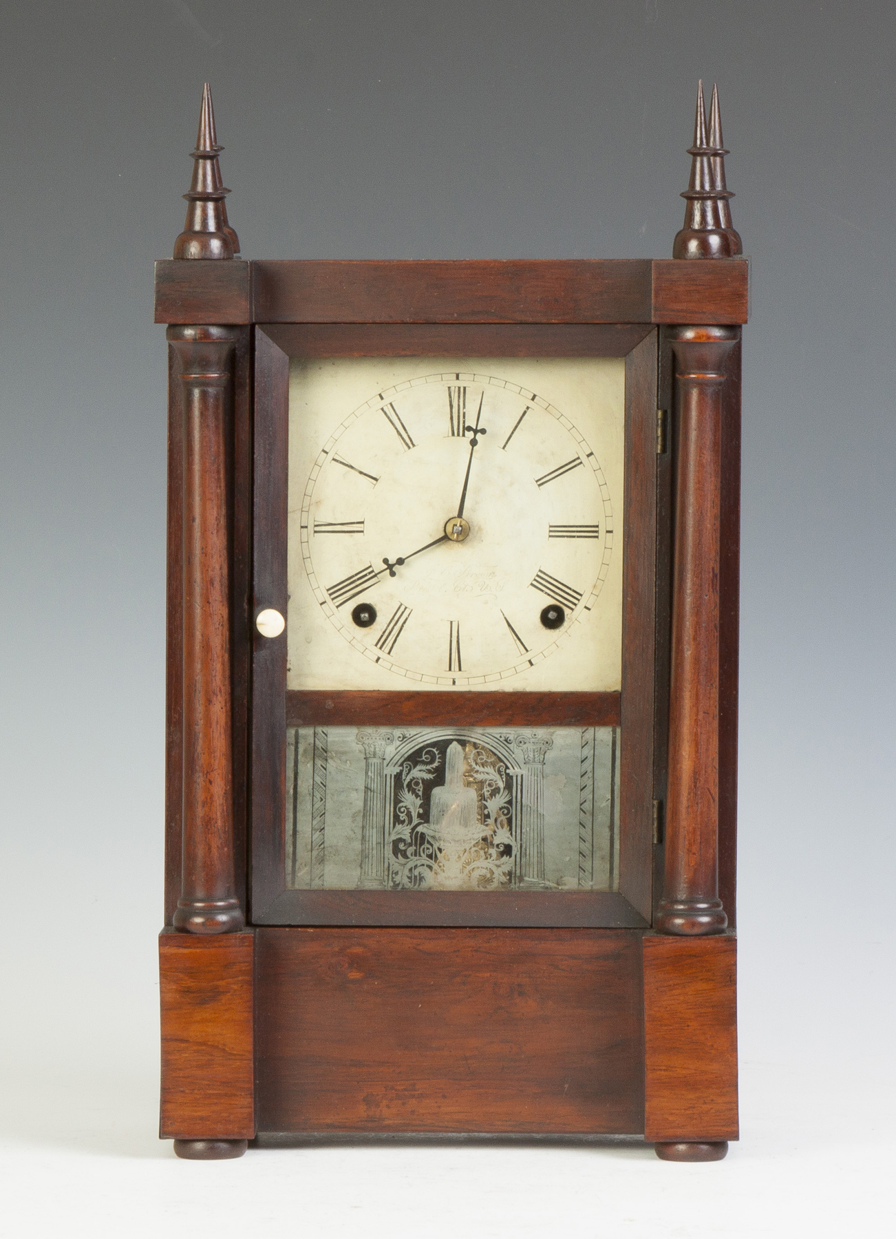 Appraisal: Unusual J C Brown Shelf Clock Walnut rosewood case full