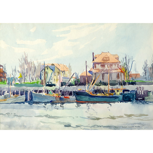 Appraisal: Carle Michel Boog American - Harbor with Boats watercolor on