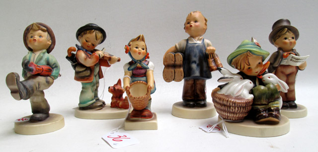 Appraisal: SIX HUMMEL FIGURINES soft paste porcelain TM- - Boots HUM