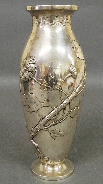 Appraisal: - Rare French silver Art Nouveau vase with chased floral