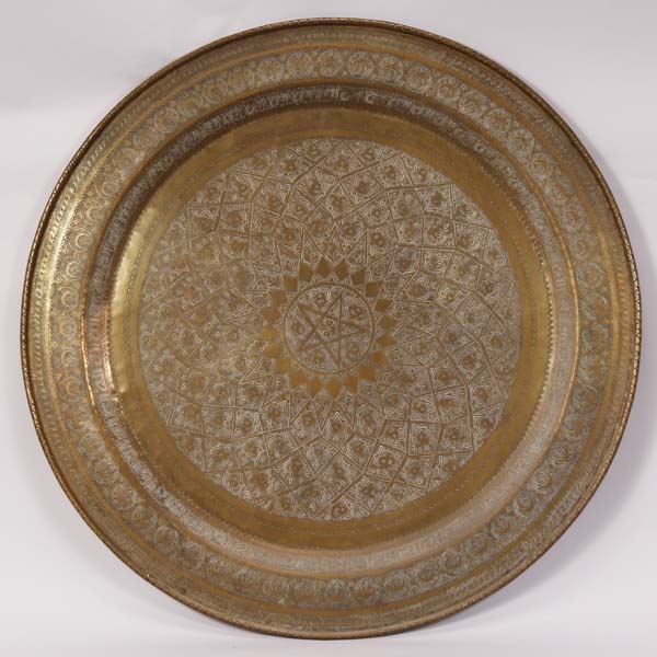 Appraisal: Large Middle Eastern tinned copper table tray platter with central