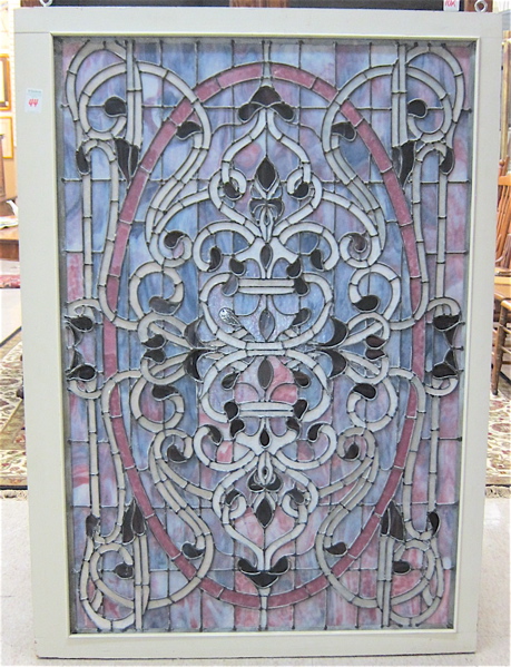 Appraisal: LARGE STAINED AND LEADED GLASS WINDOW a x inch curvilinear