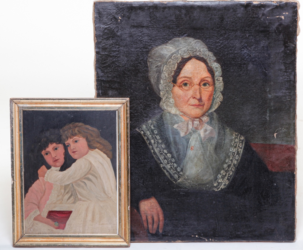 Appraisal: TWO AMERICAN PORTRAITS Nineteenth century Woman in a lace cap