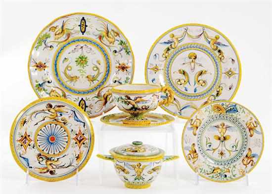 Appraisal: Italian Faience dinner service vibrant Florentine pattern consisting of plates