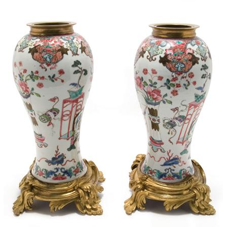 Appraisal: Pair of Louis XV Gilt-Bronze Mounted Chinese Export Famille Rose