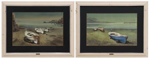 Appraisal: lot of Framed watercolor paintings on paper Fishing Boats Manuel