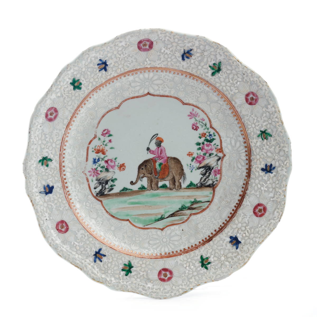 Appraisal: CHINESE EXPORT PORCELAIN 'ELEPHANT AND MAHOUT' PLATE FOR THE INDIAN