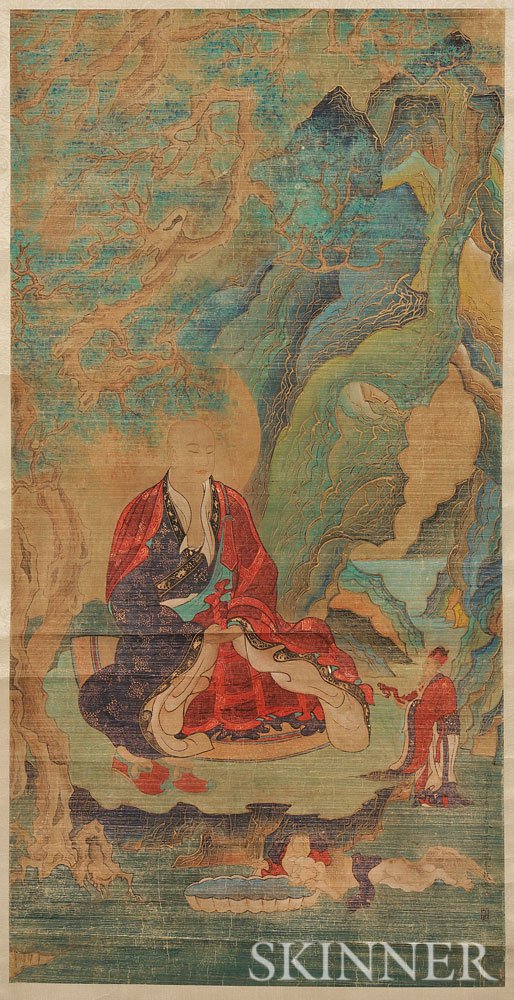 Appraisal: Hanging Scroll Depicting a Buddhist Monk China seated on a