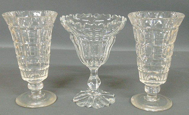 Appraisal: - Pair of cut crystal vases with sheaf-of-wheat rims h