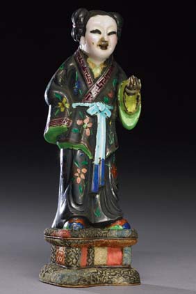 Appraisal: CHINESE ENAMEL FIGURE Antique Chinese enamel on silver figure of