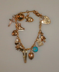 Appraisal: A yellow metal charm bracelet very light charms stamped for