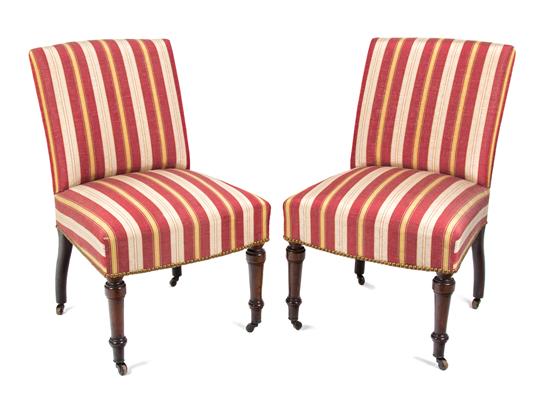 Appraisal: Sale Lot A Pair of Victorian Slipper Chairs having striped