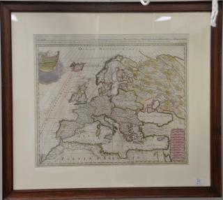 Appraisal: Gerard Valck hand colored engraved map L'Europe devisee suivant l'esterdue