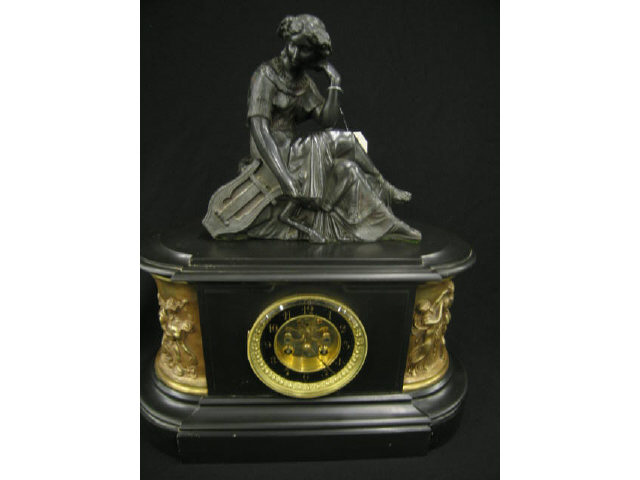 Appraisal: French Victorian Mantle Clock bronzed figure of lady with musical