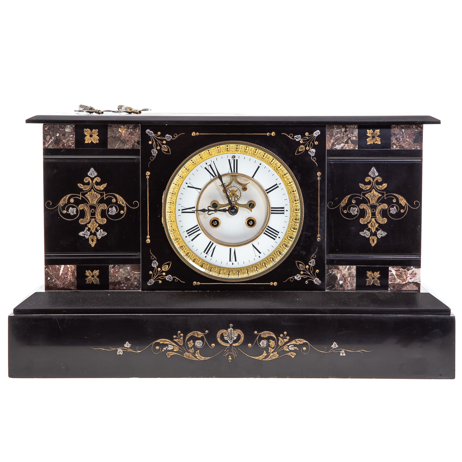 Appraisal: CLASSICAL INLAID GRANITE MANTEL CLOCK Late th century rectangular granite