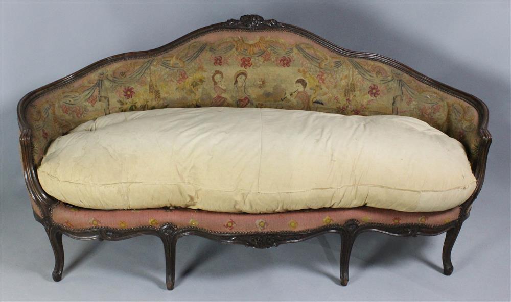 Appraisal: FRENCH CARVED SETTEE WITH NEEDLEPOINT UPHOLSTERY h w d in