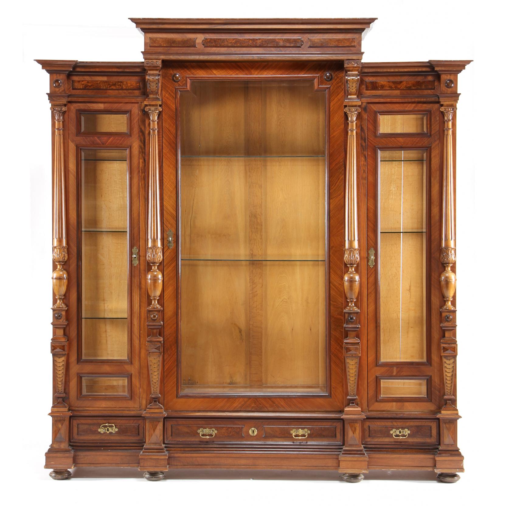 Appraisal: Edwardian Library Display Cabinet late th century rosewood veneer walnut